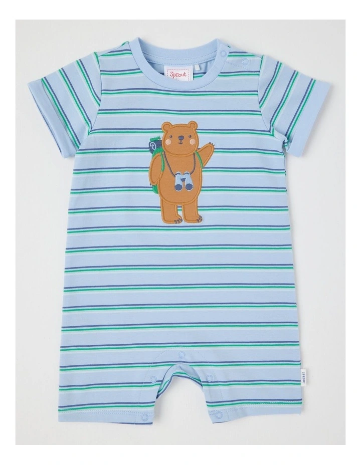 Bear Applique Stripe Romper in Bluestone image 1