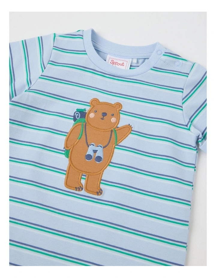 Bear Applique Stripe Romper in Bluestone image 2