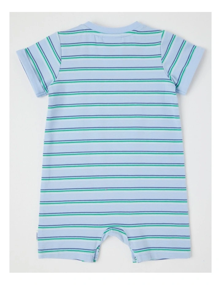 Bear Applique Stripe Romper in Bluestone image 3