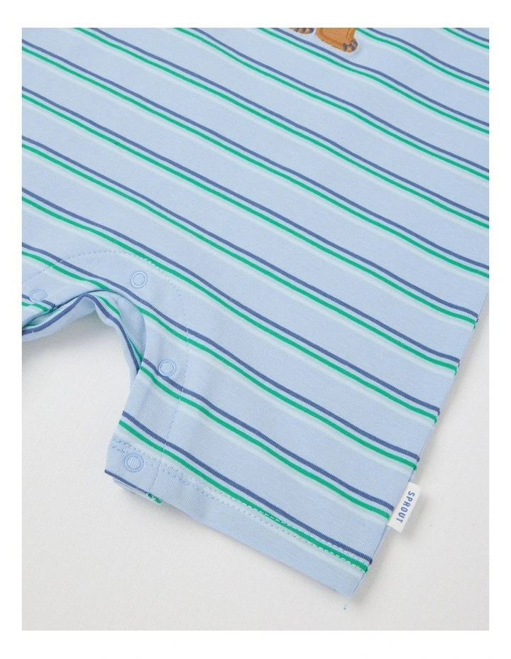 Bear Applique Stripe Romper in Bluestone image 4
