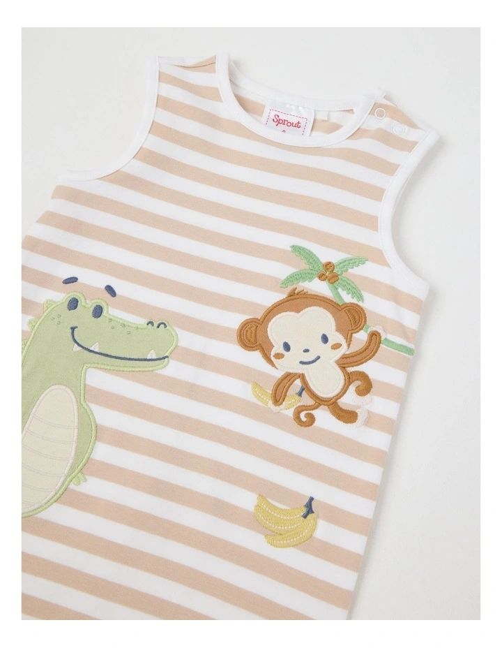 Monkey Stripe Romper in Beige image 2