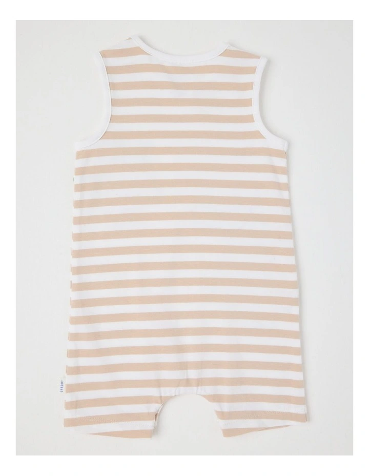 Monkey Stripe Romper in Beige image 3