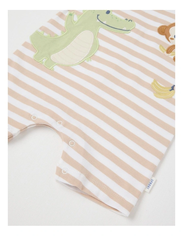 Monkey Stripe Romper in Beige image 4