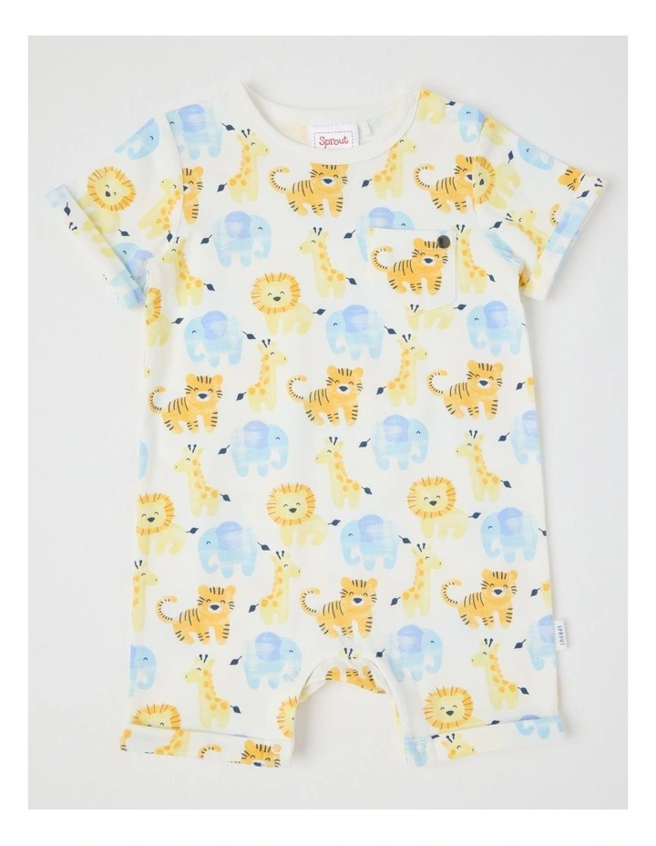 Safari Animal Pocket Romper in White image 1