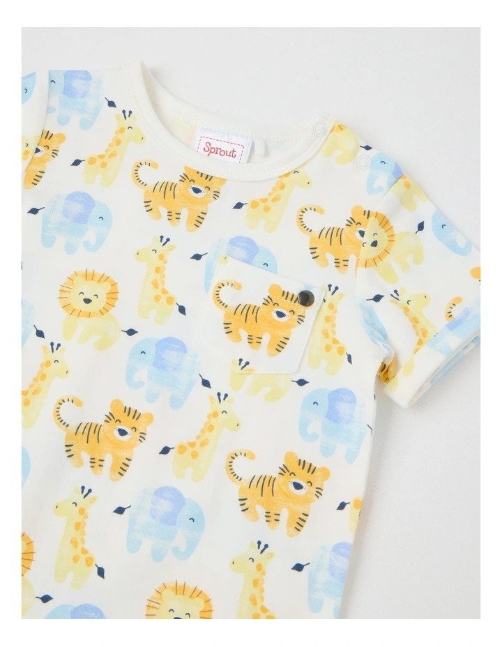 Safari Animal Pocket Romper in White image 2