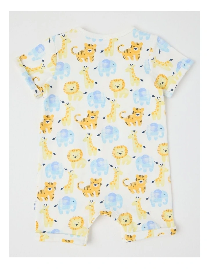 Safari Animal Pocket Romper in White image 3