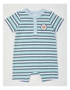 Acorn Stripe Terry Romper in Light Blue