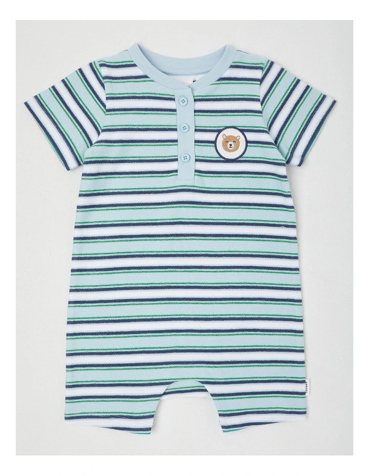 Acorn Stripe Terry Romper in Light Blue image 1