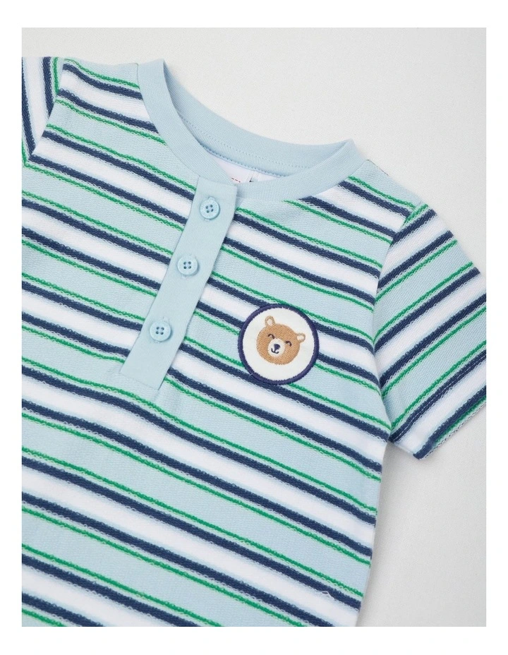 Acorn Stripe Terry Romper in Light Blue image 2