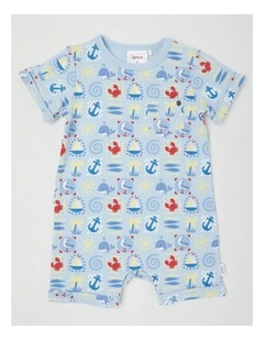 Nautical Romper in Light Blue Marle