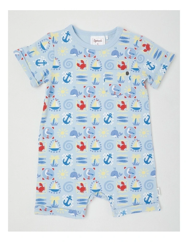 Nautical Romper in Light Blue Marle image 1