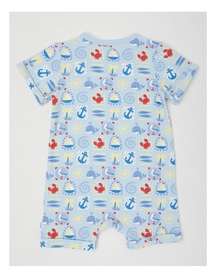 Nautical Romper in Light Blue Marle image 3