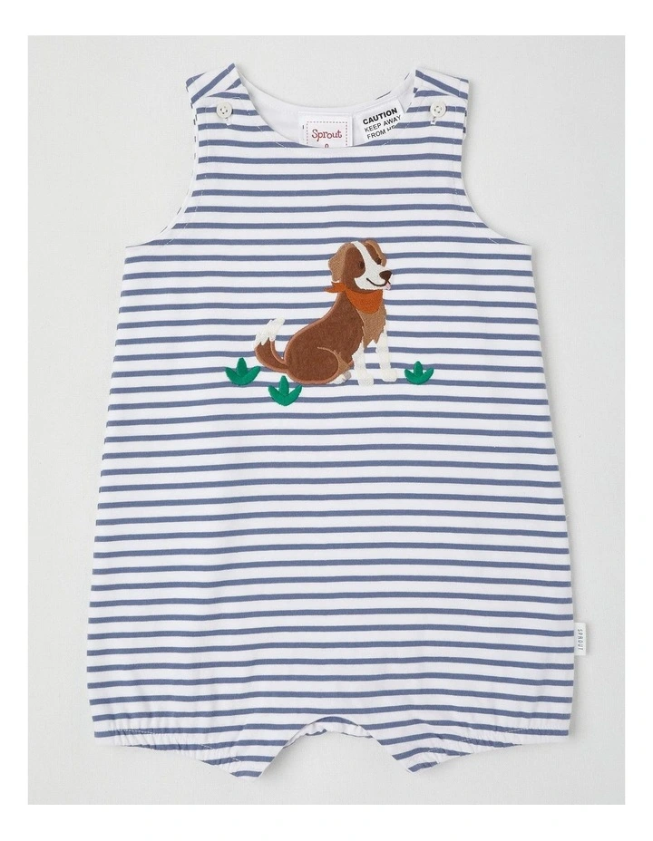 Dog Stripe Romper in Mid Blues image 1
