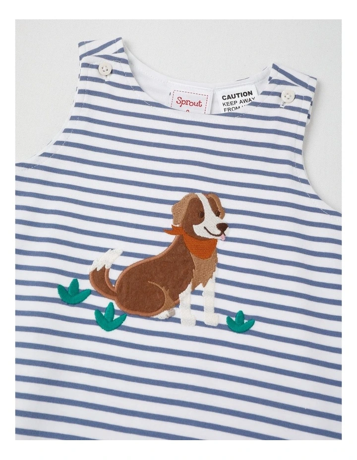 Dog Stripe Romper in Mid Blues image 2