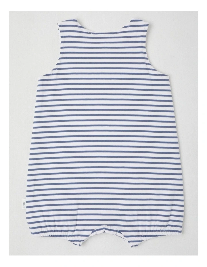 Dog Stripe Romper in Mid Blues image 3