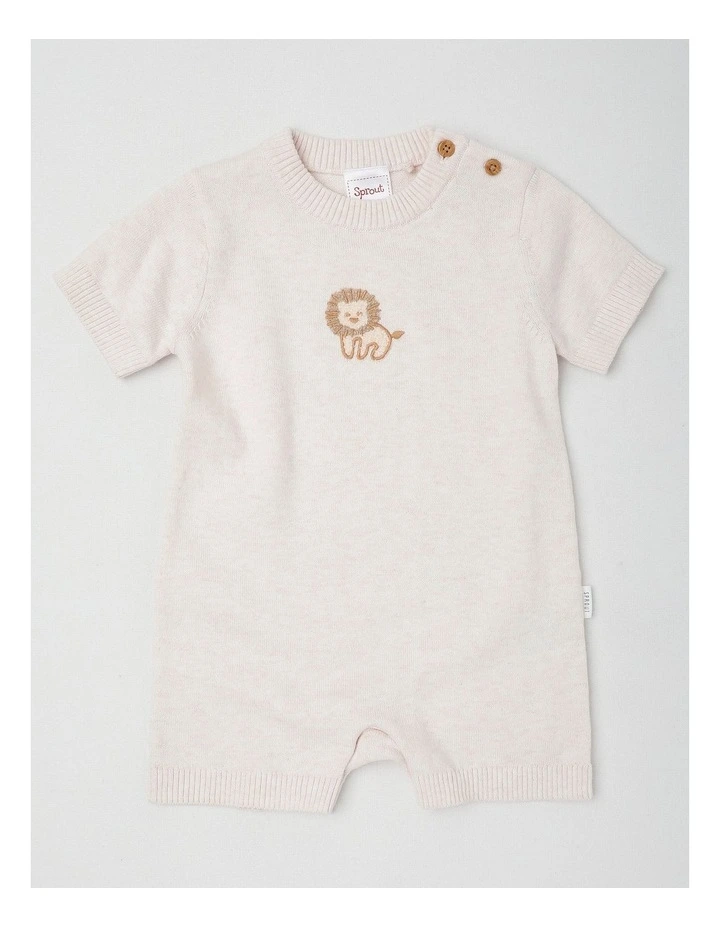 Fully Fashioned Lion Romper in Oat Marle image 1