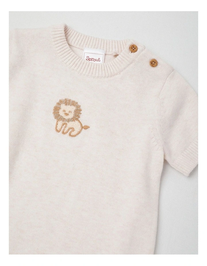 Fully Fashioned Lion Romper in Oat Marle image 2