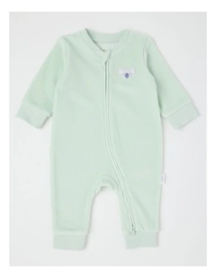 Velour Koala Coverall in Light Green