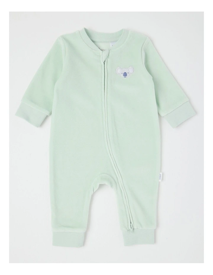 Velour Koala Coverall in Light Green image 1