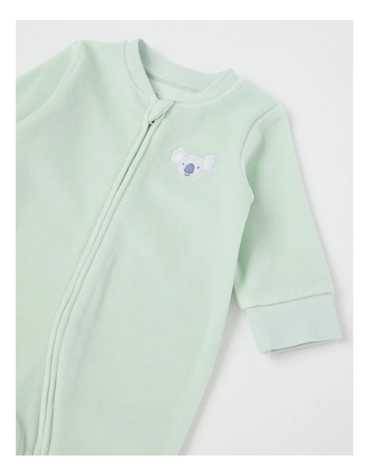 Velour Koala Coverall in Light Green image 2
