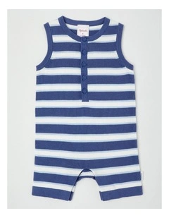 Stripe Knit Romper in Mid Blues