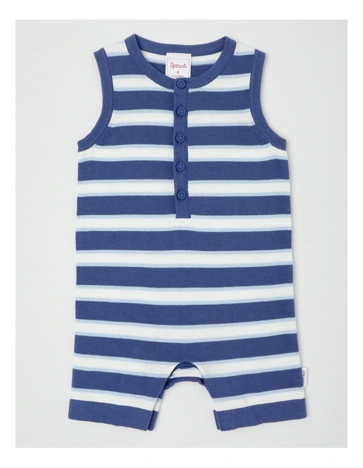 Stripe Knit Romper in Mid Blues image 1