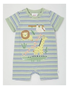 Let's Gelt Wild Stripe Romper in Light Khaki