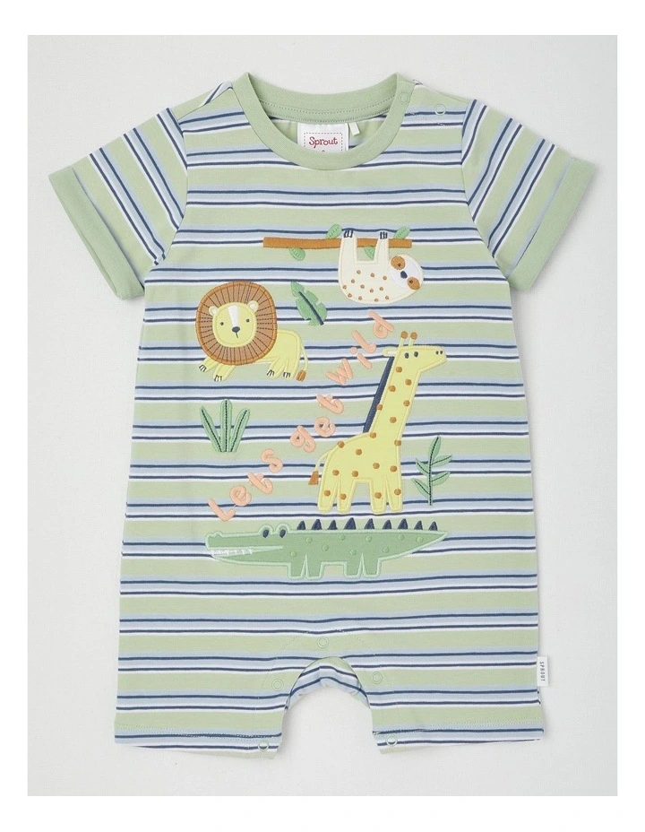 Let's Gelt Wild Stripe Romper in Light Khaki image 1