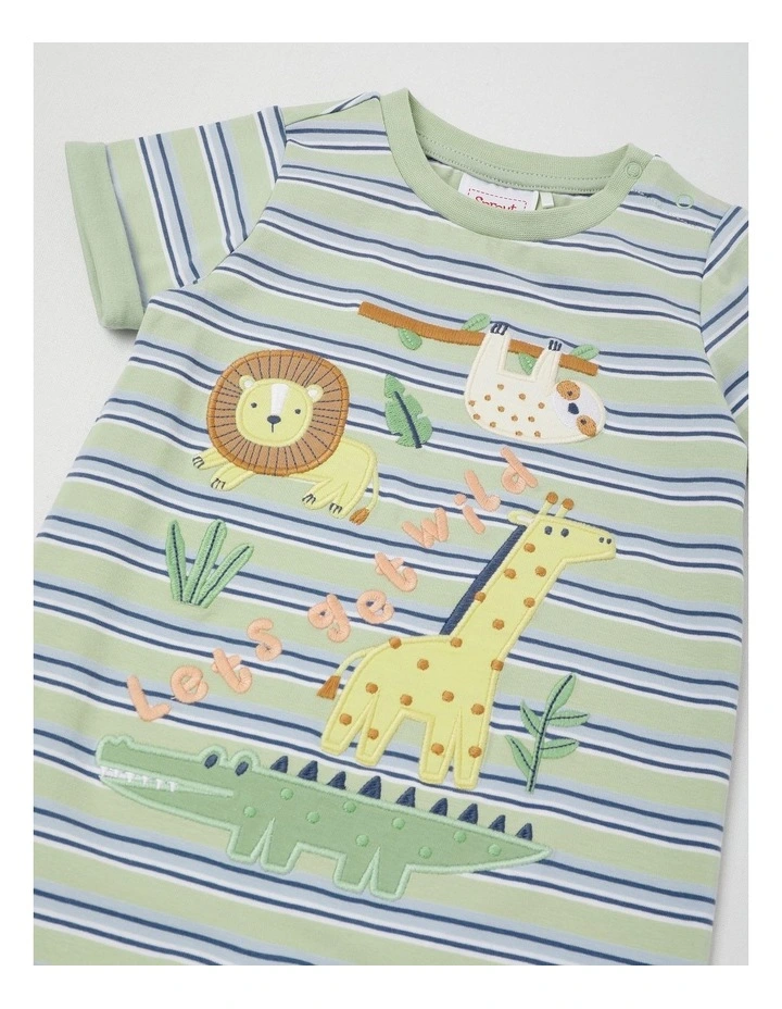 Let's Gelt Wild Stripe Romper in Light Khaki image 2