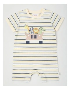 Safari Car Stripe Romper in Bone