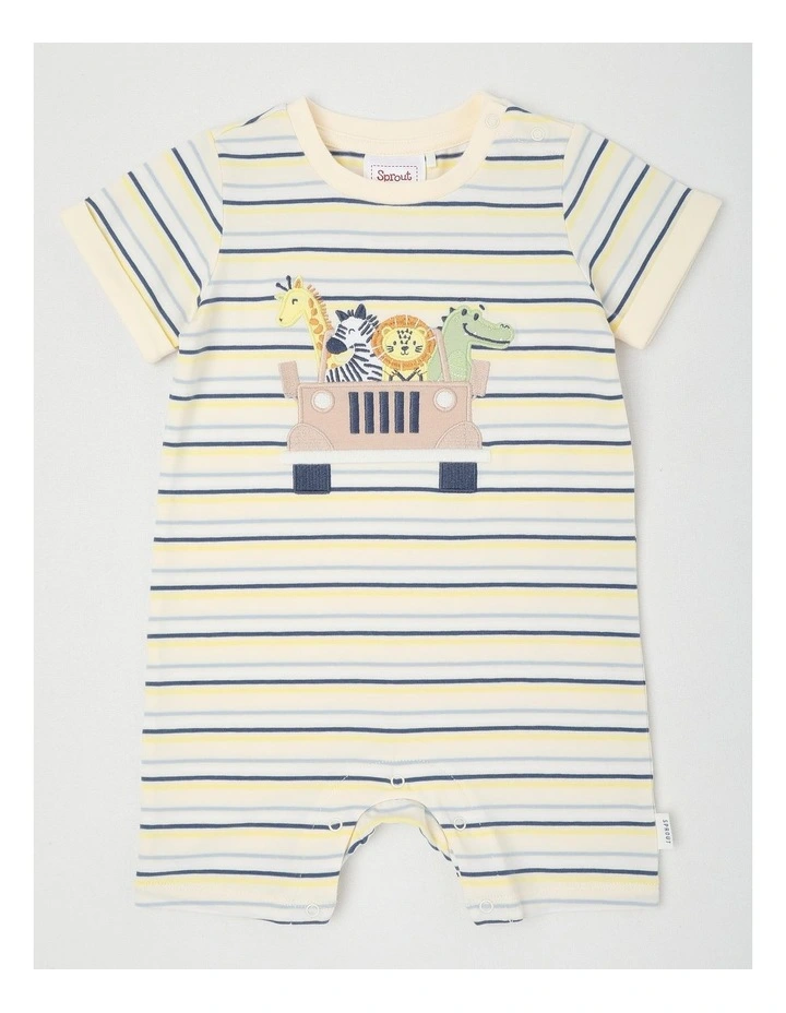 Safari Car Stripe Romper in Bone image 1