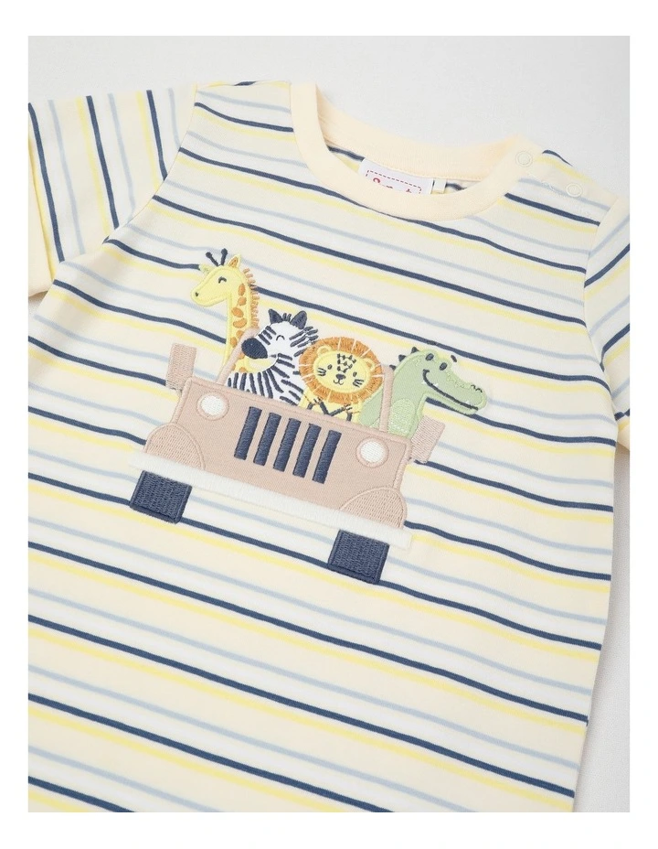 Safari Car Stripe Romper in Bone image 2