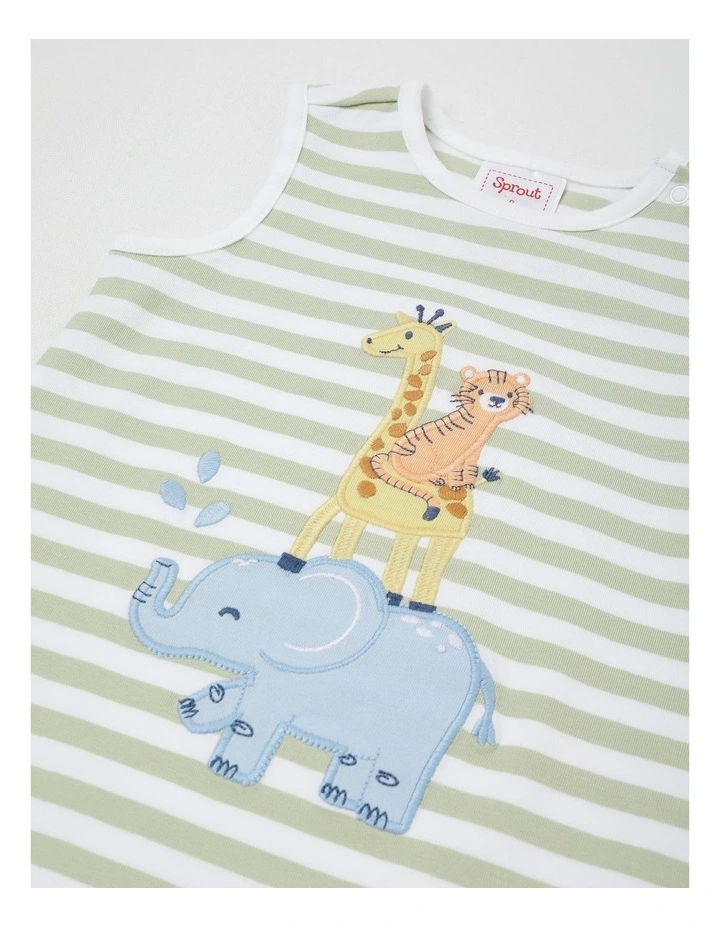 Sprout Animal Stack Stripe Romper in Light Khaki image 2