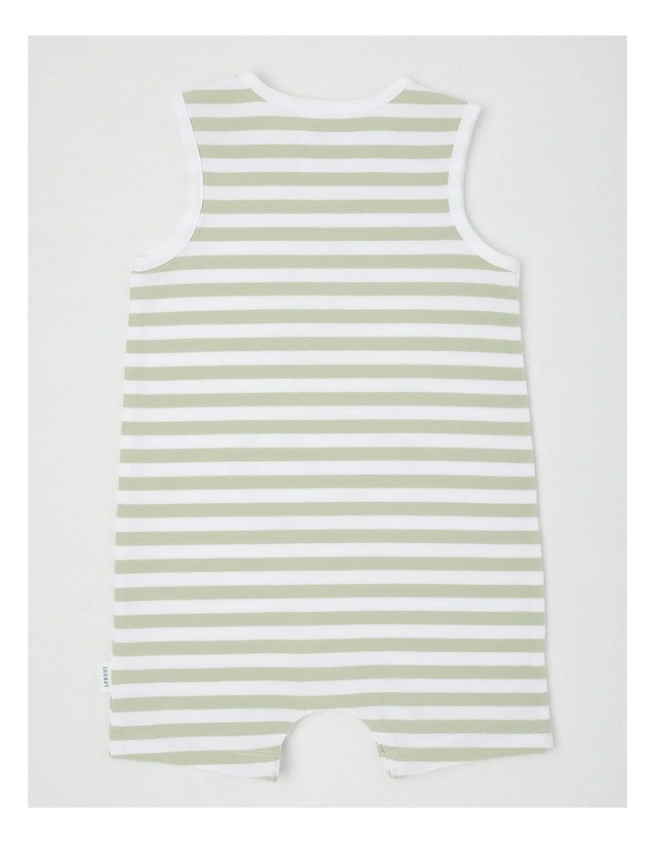 Sprout Animal Stack Stripe Romper in Light Khaki image 3