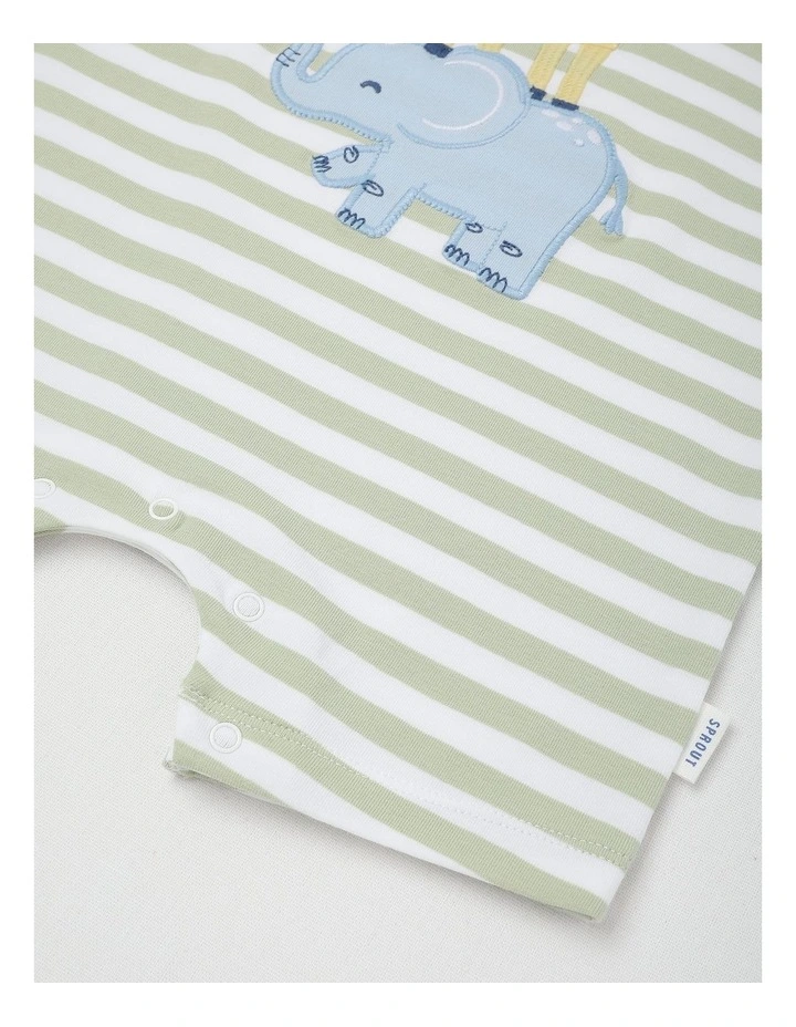 Sprout Animal Stack Stripe Romper in Light Khaki image 4