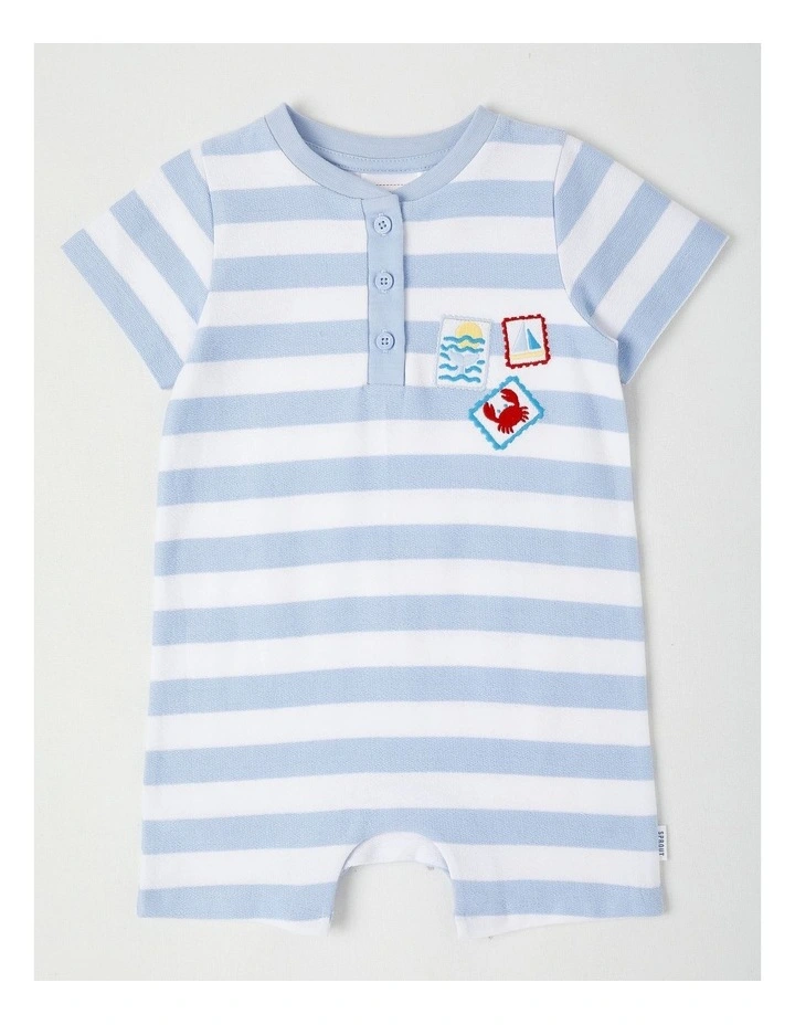 Ocean Badge Stripe Terry Romper in Bluestone image 1