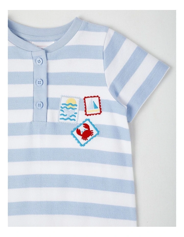 Ocean Badge Stripe Terry Romper in Bluestone image 2