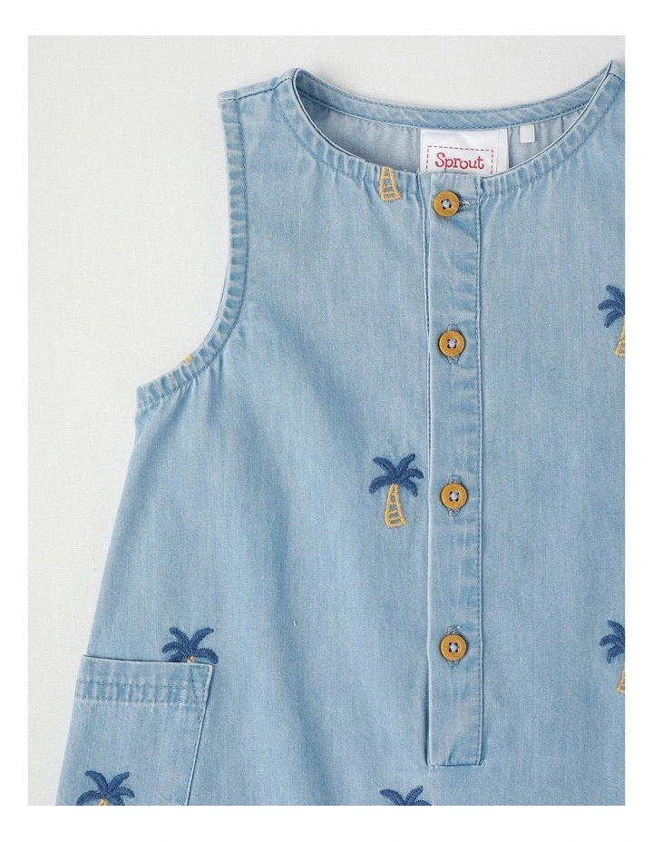Embroidered Chambray Romper in Dusty Blue image 2