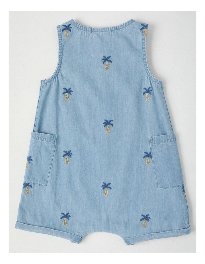 Embroidered Chambray Romper in Dusty Blue image 3