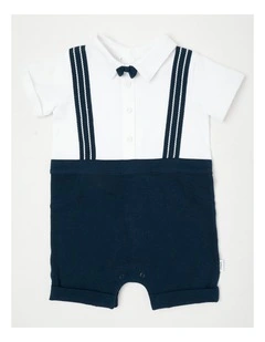 Occasion Mock Braces Romper in Navy