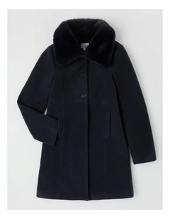 Poppy Melton Coat with Bow Detail in Navy