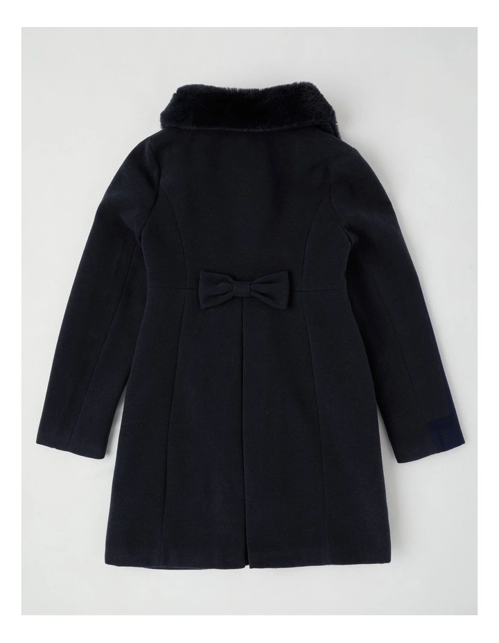 Poppy Melton Coat with Bow Detail in Navy image 4
