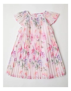 Lola Short Sleeve Pleated Dress with Floral Print in Pink