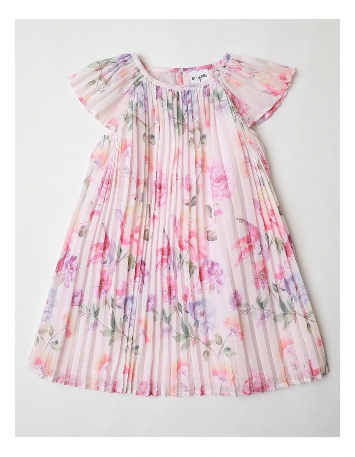 Lola Short Sleeve Pleated Dress with Floral Print in Pink image 1