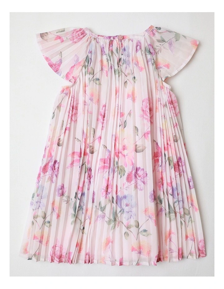 Lola Short Sleeve Pleated Dress with Floral Print in Pink image 3