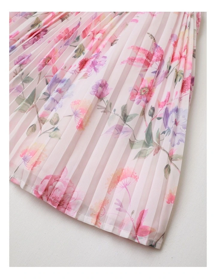 Lola Short Sleeve Pleated Dress with Floral Print in Pink image 4
