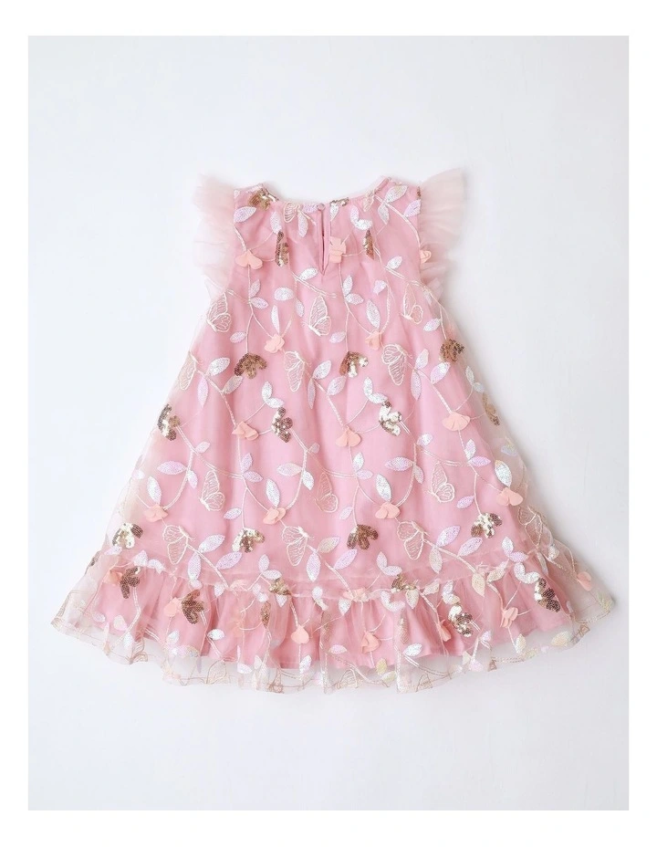 Evie Short Sleeve Dress with Tulle and Sequins in Pink image 3