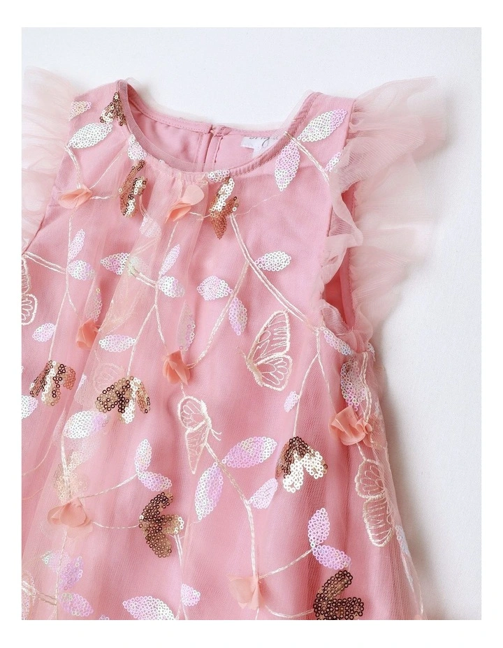 Evie Short Sleeve Dress with Tulle and Sequins in Pink image 4
