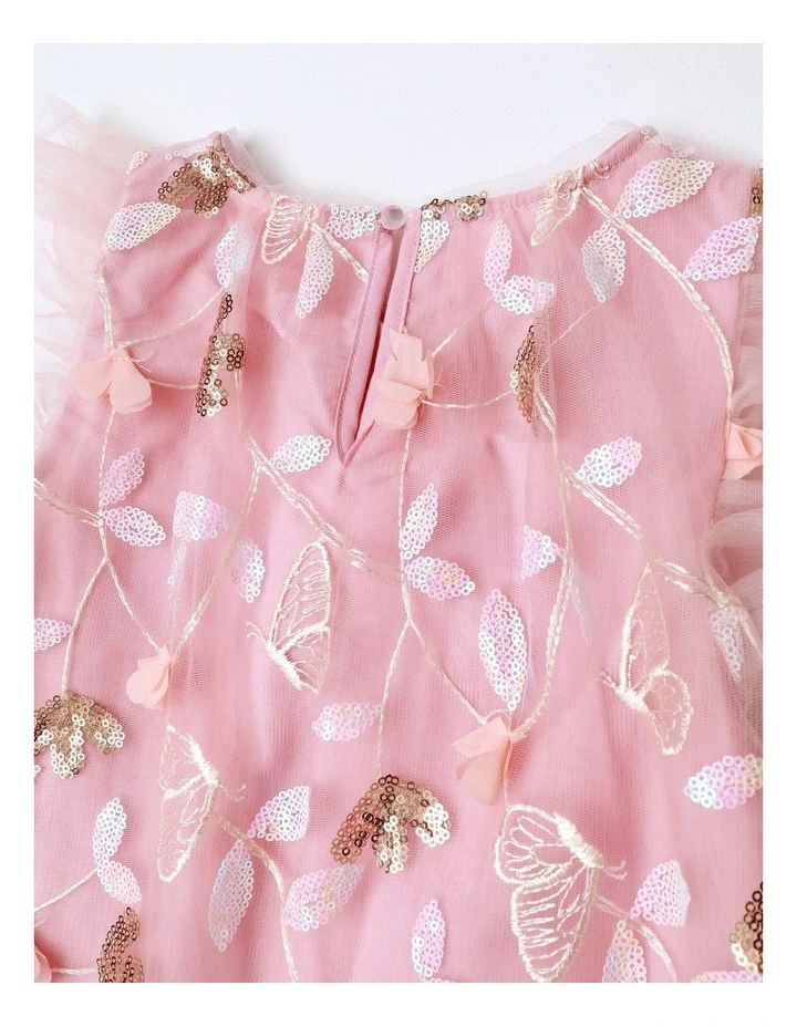 Evie Short Sleeve Dress with Tulle and Sequins in Pink image 5
