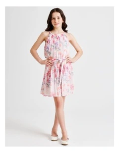 Ellie Sleeveless Ombre Pleated Dress in Pink
